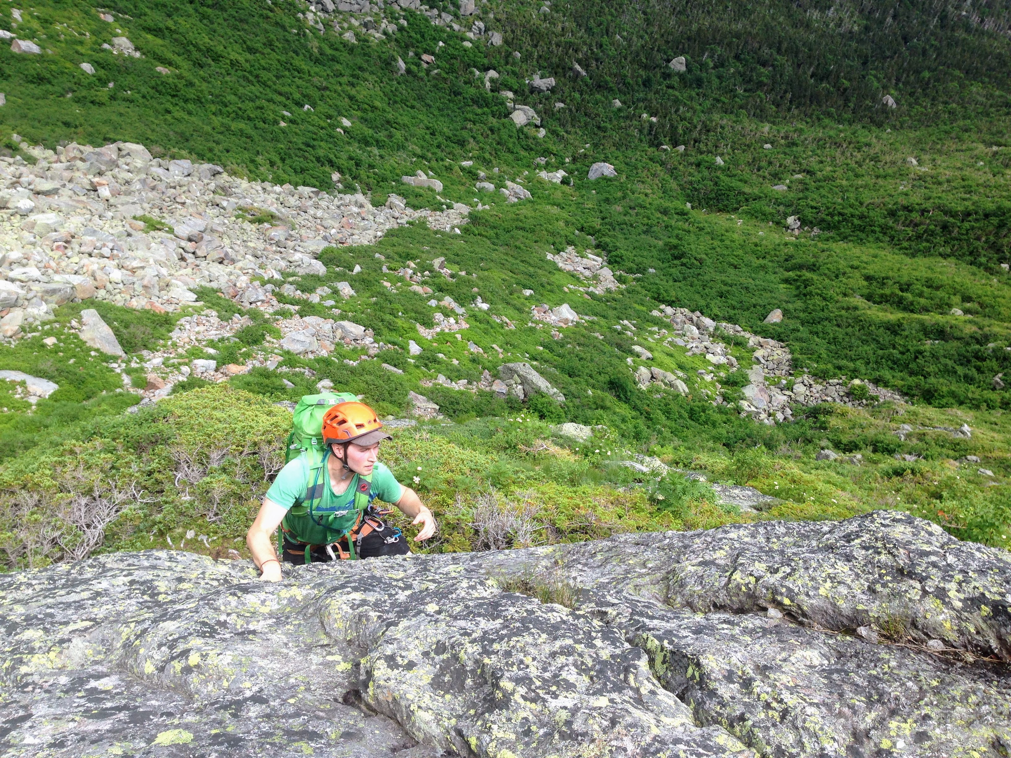 Chris free soloing on the NE Ridge of the Pinnacle
